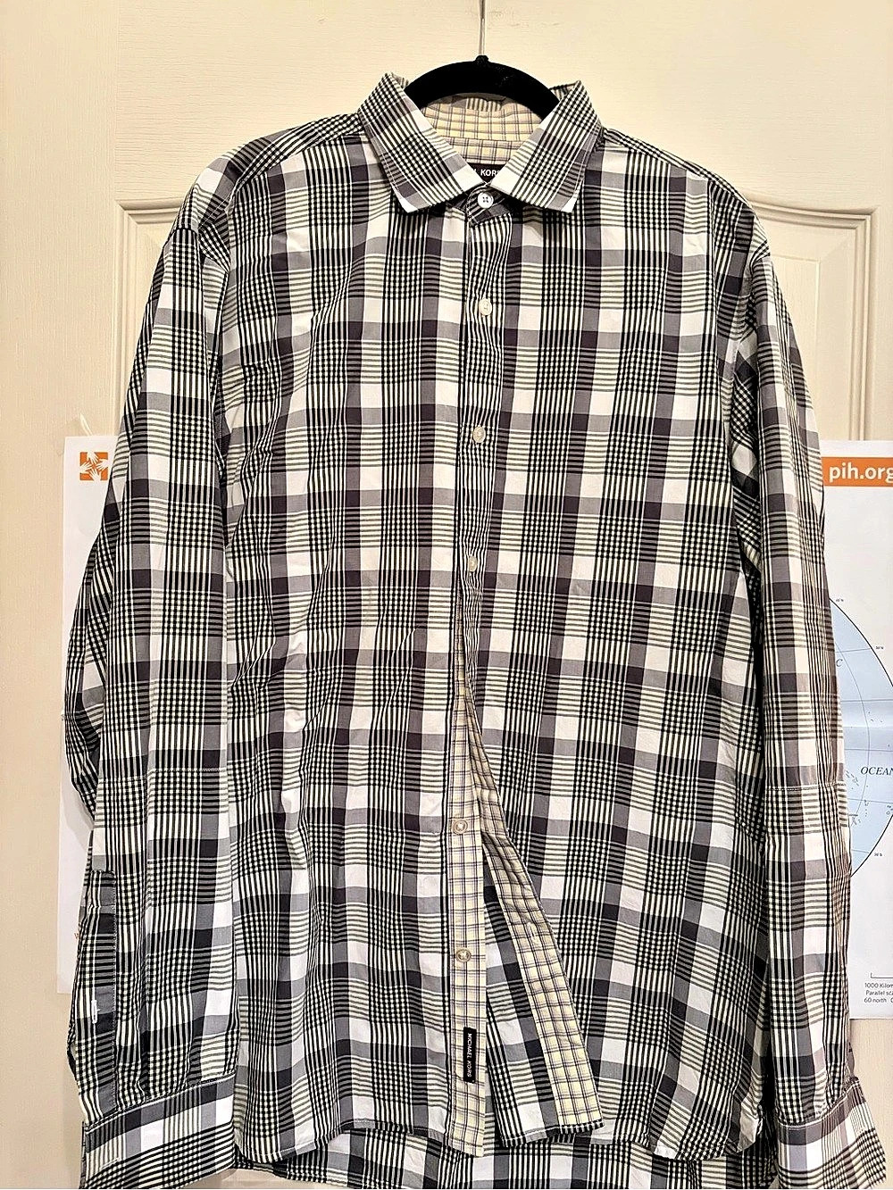 Michael Kors Classic Fit Plaid Shirt in Gray & Yellow Size XL